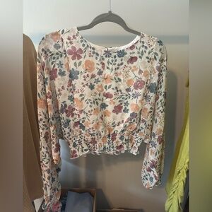 Pink Lily Cream Long Sleeve Crop Blouse